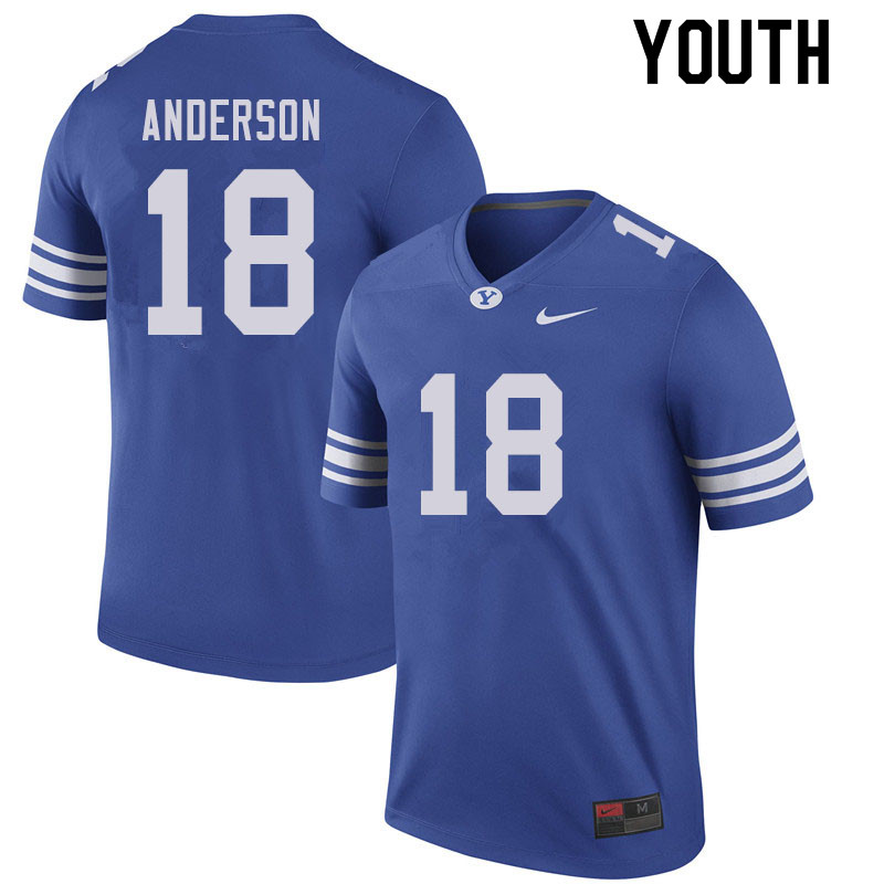 Youth #18 Scott Anderson BYU Cougars College Football Jerseys Sale-Royal - Click Image to Close